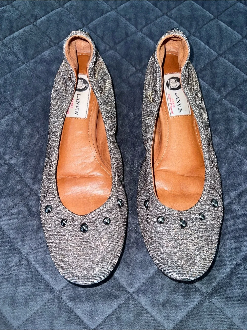 Lanvin Ballet Flats Women’s Size 6 Metallic Silver Sparkle Parisian Shoes